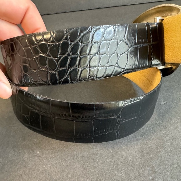 Vintage Y2K Statement Belt Black Croc Embossed Leather Large Silver Tone‎ Buckle main image 7
